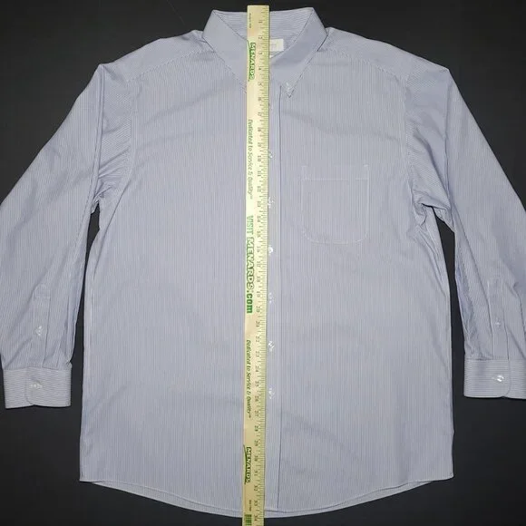 Roundtree & Yorke Mens Blue and White Striped Button Up Shirt Size 17 / 34 - Picture 6 of 11